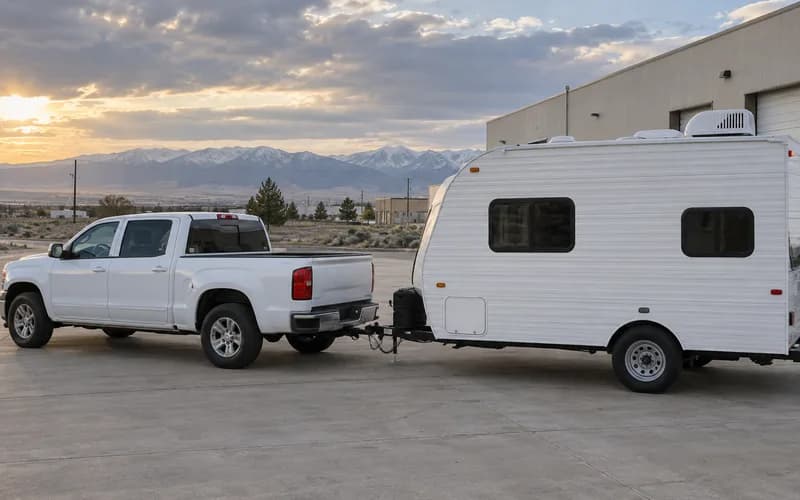 A trailer being hitched on a wide apron at West Valley City's flat industrial edge under a big sky